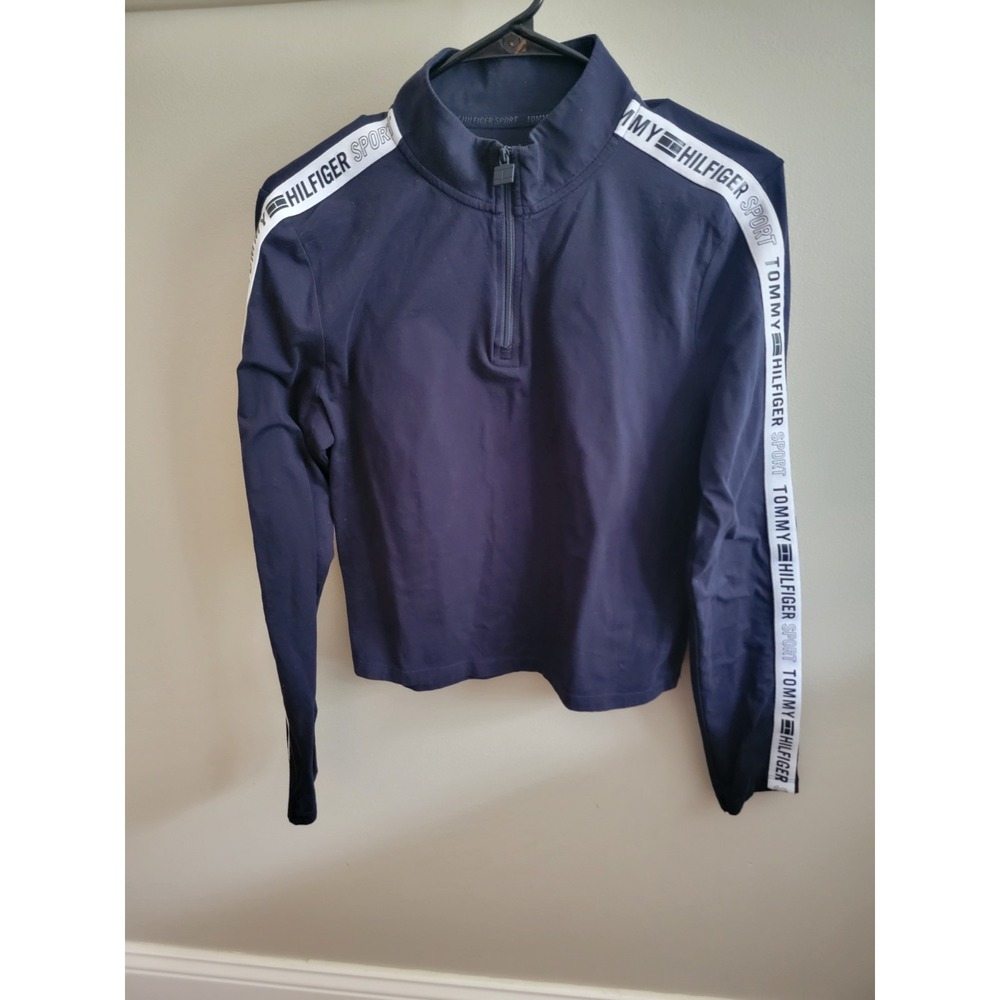 Tommy Hilfiger Women's Navy Cropped Athletic 1/4 Zip Active Pullover Stretch M